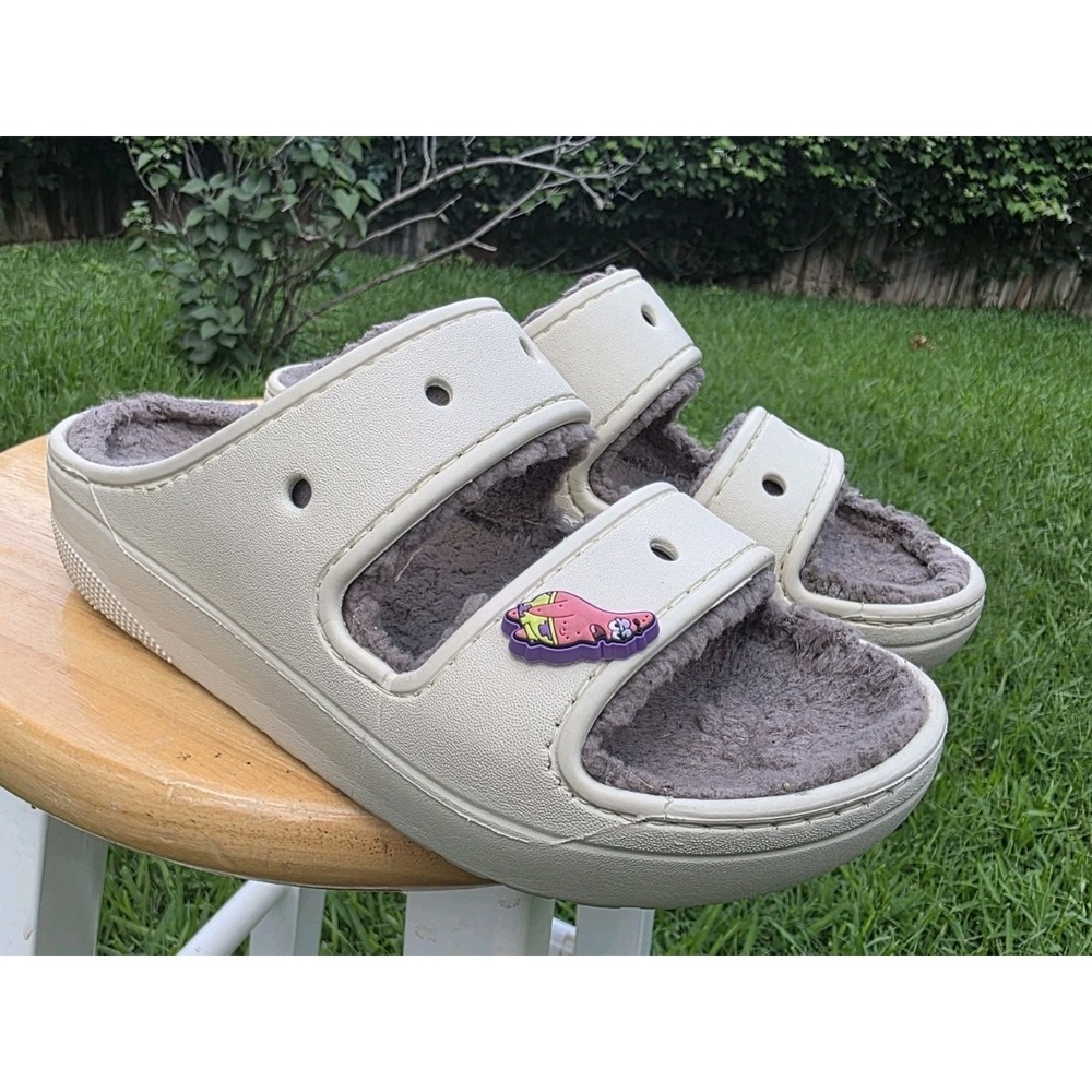 Crocs Classic Cozzzy Bone Mushroom Slip On Comfort Fuzzy Sandals Women's Size 7